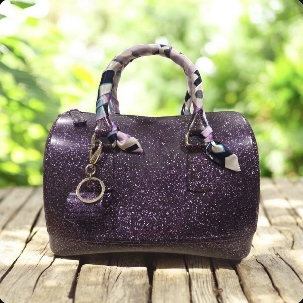 Furla Purple Glitter Candy Satchel PVC Bag